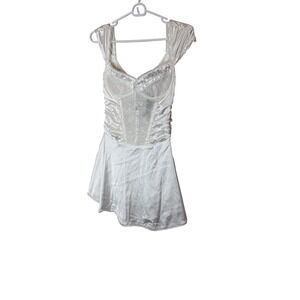 Outcast Delta Mini Dress Womens Medium White Satin Lace Corset Ruched Party